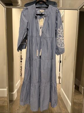 Tuckernuck Light Blue Embroidered Tiered Maxi Dress